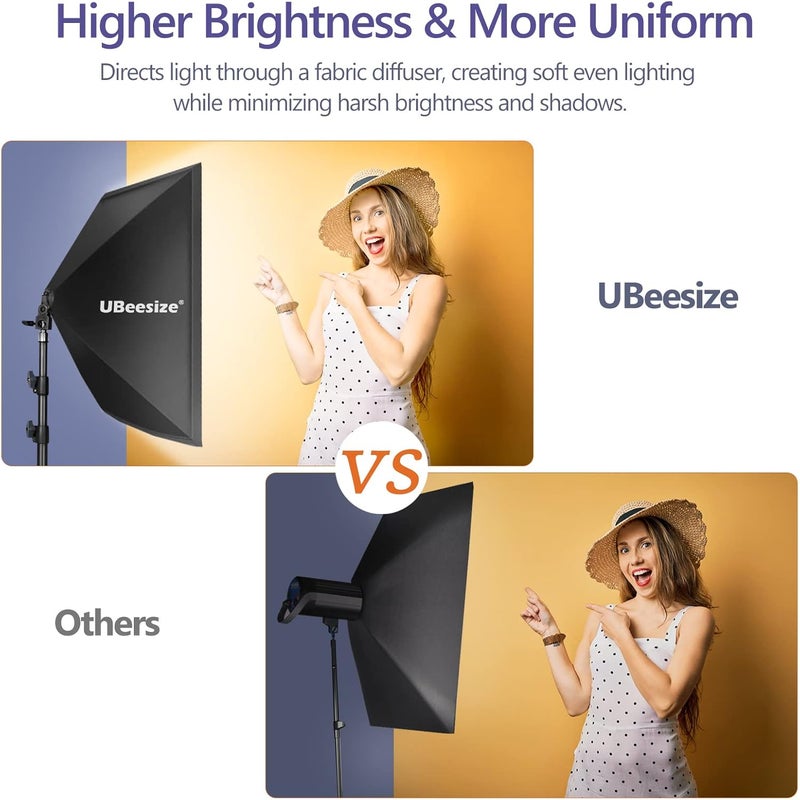 UBeesize Softbox Photography Lighting Kit, 27” x 20” Continuous Lighting Kit with 2pcs 40W E27 Socket 6500K Bulbs, Professional Photo Studio Lighting for Video Recording, Portrait Shooting - Image 4